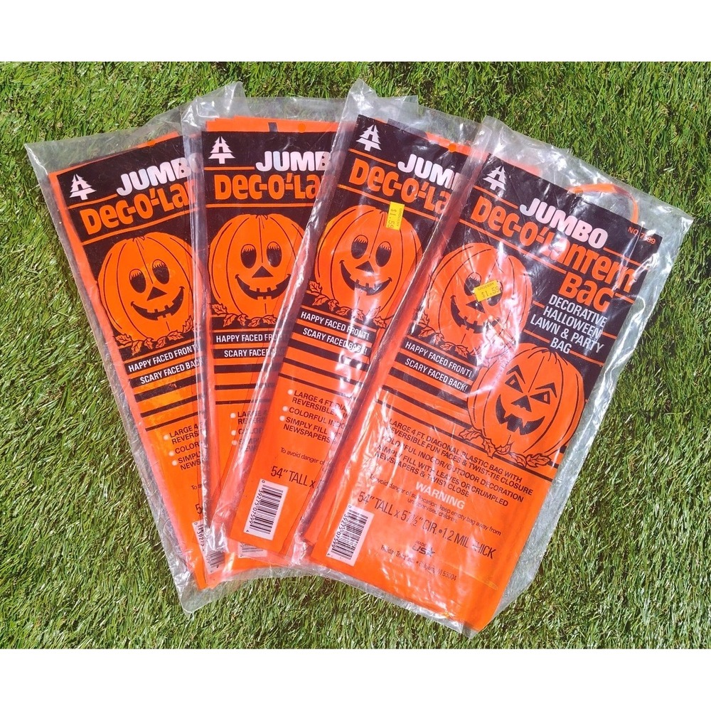Jumbo Dec O Lantern Lawn Leaf Bag Halloween Pumpkin Vintage Lot Of 4 Holiday